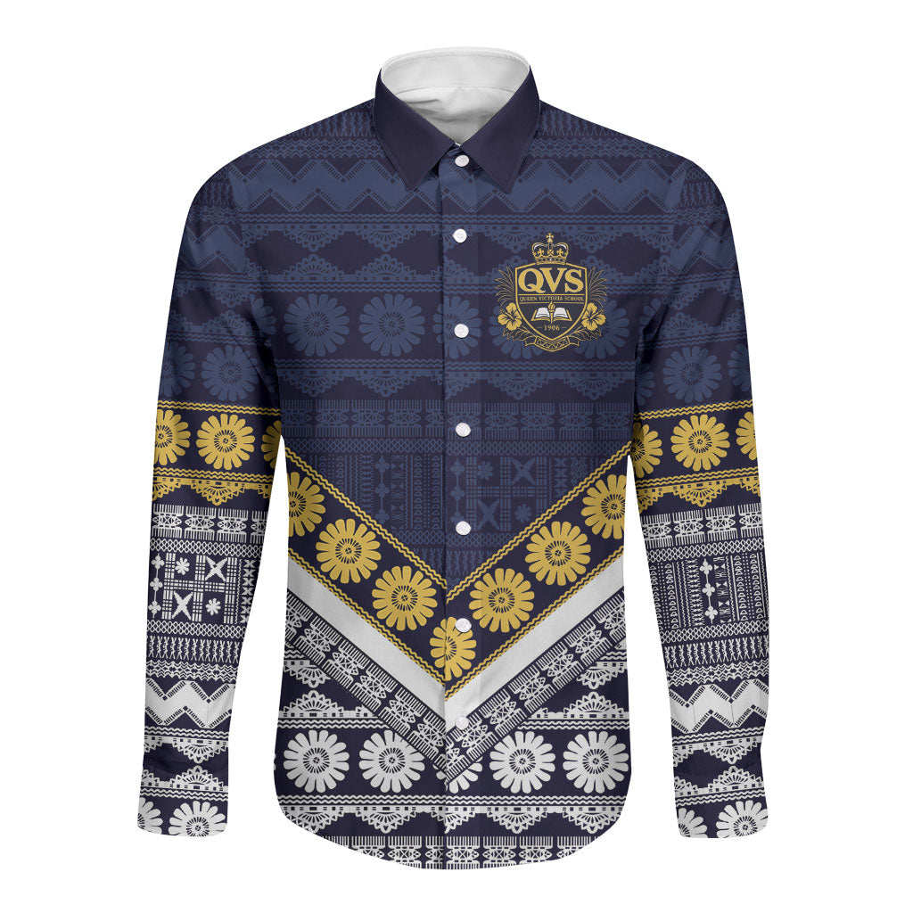 Fiji Queen Victoria School Long Sleeve Button Shirt QVS 1906 Generational School Legacy LT9 Unisex Blue - Polynesian Pride