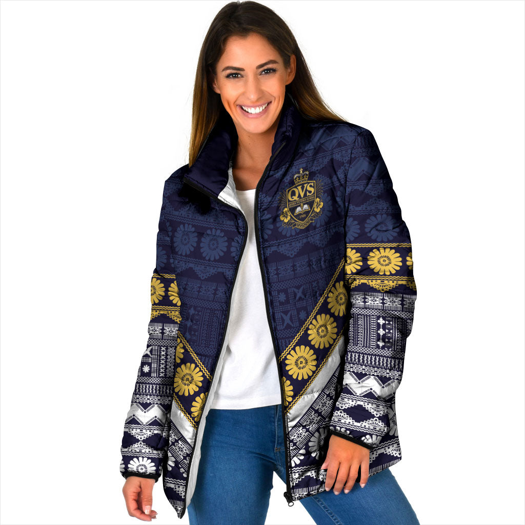 Fiji Queen Victoria School Padded Jacket QVS 1906 Generational School Legacy LT9 Women Blue - Polynesian Pride