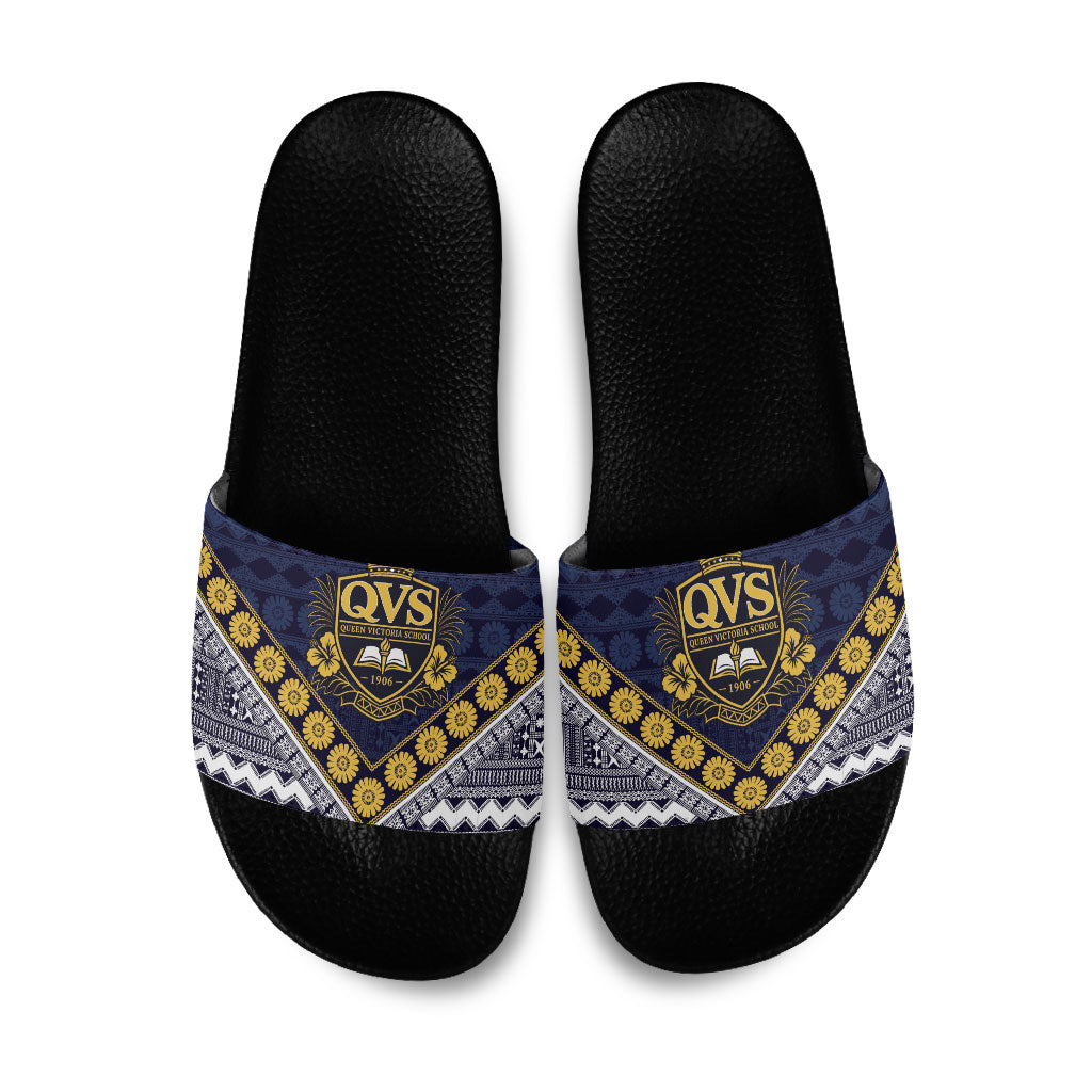 Fiji Queen Victoria School Slide Sandals QVS 1906 Generational School Legacy LT9 Blue - Polynesian Pride