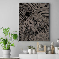 Beauty and The Warrior Polynesian Valentine Canvas Wall Art Hibiscus FLowers Brown Style LT9 Brown - Polynesian Pride