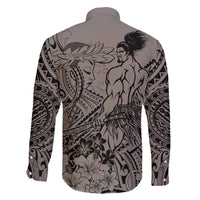 Beauty and The Warrior Polynesian Valentine Family Matching Off Shoulder Short Dress and Hawaiian Shirt Hibiscus FLowers Brown Style LT9 - Polynesian Pride