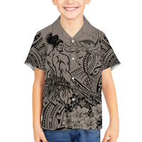 Beauty and The Warrior Polynesian Valentine Family Matching Puletasi Dress and Hawaiian Shirt Hibiscus FLowers Brown Style LT9 Son's Shirt Brown - Polynesian Pride