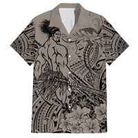 Beauty and The Warrior Polynesian Valentine Family Matching Summer Maxi Dress and Hawaiian Shirt Hibiscus FLowers Brown Style LT9 Dad's Shirt - Short Sleeve Brown - Polynesian Pride