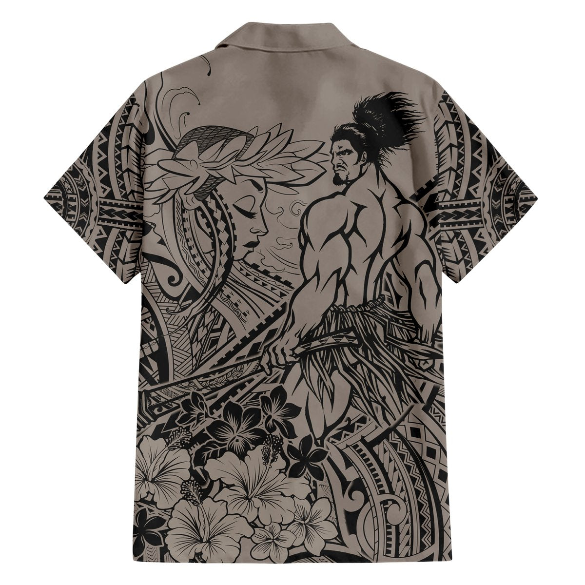 Beauty and The Warrior Polynesian Valentine Hawaiian Shirt Hibiscus FLowers Brown Style LT9 - Polynesian Pride