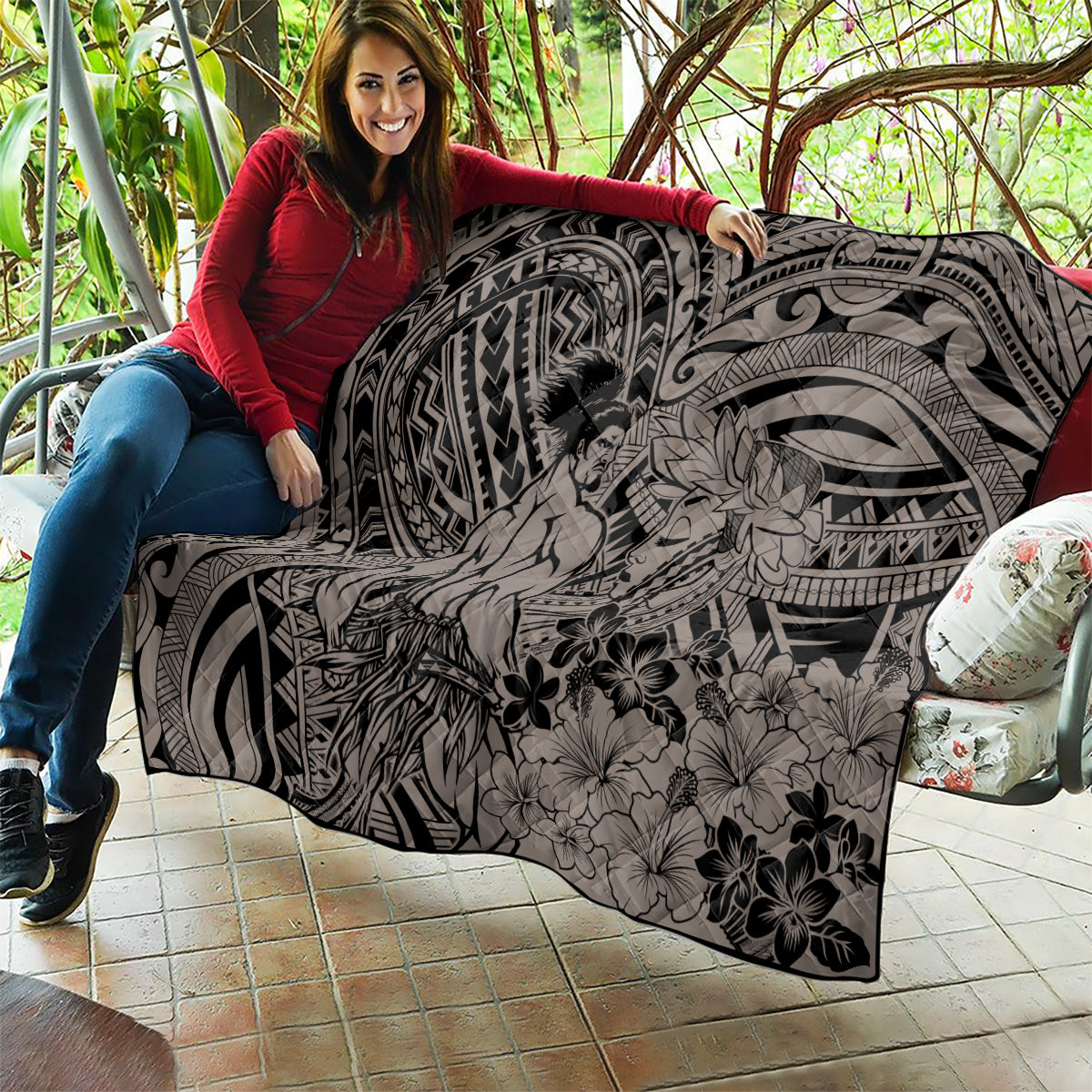 Beauty and The Warrior Polynesian Valentine Quilt Hibiscus FLowers Brown Style LT9 - Polynesian Pride
