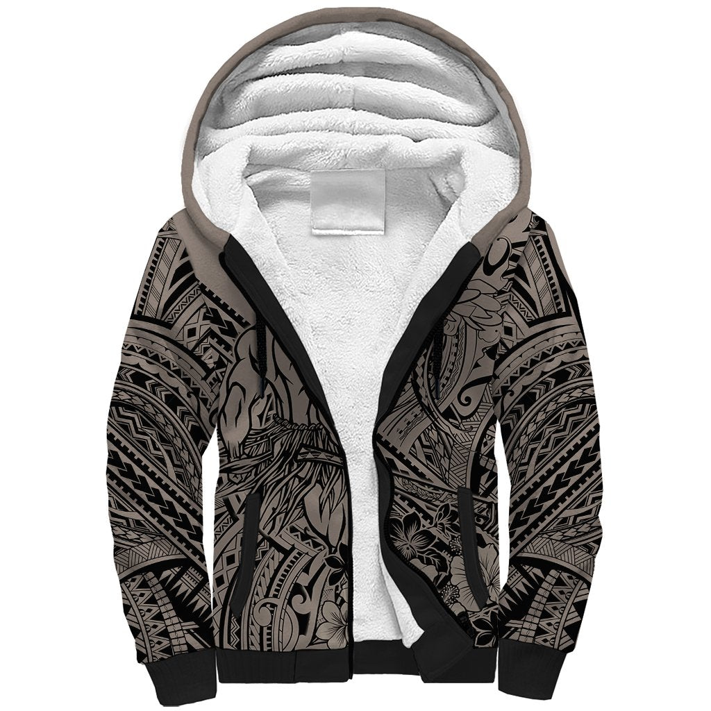 Beauty and The Warrior Polynesian Valentine Sherpa Hoodie Hibiscus FLowers Brown Style LT9 Unisex Brown - Polynesian Pride