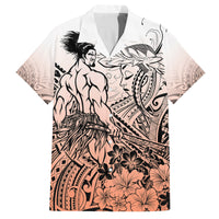 Beauty and The Warrior Polynesian Valentine Family Matching Off Shoulder Short Dress and Hawaiian Shirt Hibiscus FLowers Orange Style LT9 Dad's Shirt - Short Sleeve Orange - Polynesian Pride