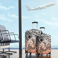 Beauty and The Warrior Polynesian Valentine Luggage Cover Hibiscus FLowers Orange Style LT9 - Polynesian Pride