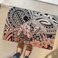 Beauty and The Warrior Polynesian Valentine Rubber Doormat Hibiscus FLowers Orange Style LT9 - Polynesian Pride