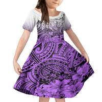 Beauty and The Warrior Polynesian Valentine Family Matching Tank Maxi Dress and Hawaiian Shirt Hibiscus FLowers Purple Style LT9 Daughter's Dress Purple - Polynesian Pride