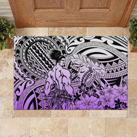 Beauty and The Warrior Polynesian Valentine Rubber Doormat Hibiscus FLowers Purple Style LT9 - Polynesian Pride