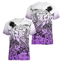 Beauty and The Warrior Polynesian Valentine Women V Neck T Shirt Hibiscus FLowers Purple Style LT9 - Polynesian Pride