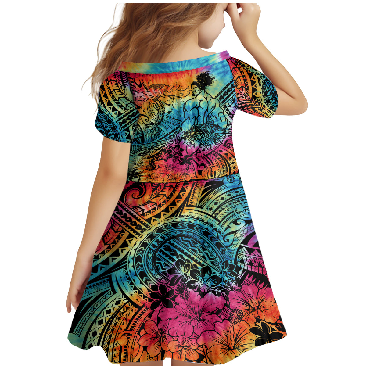Beauty and The Warrior Polynesian Valentine Family Matching Mermaid Dress and Hawaiian Shirt Hibiscus FLowers Rainbow Style LT9 - Polynesian Pride