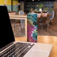 Beauty and The Warrior Polynesian Valentine Skinny Tumbler Hibiscus FLowers Rainbow Style