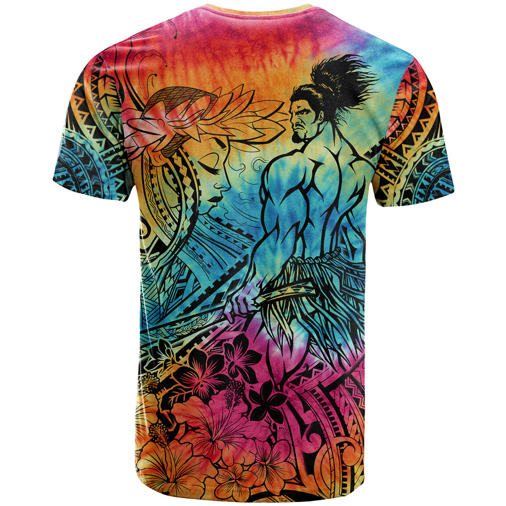 Beauty and The Warrior Polynesian Valentine T Shirt Hibiscus FLowers Rainbow Style LT9 - Polynesian Pride