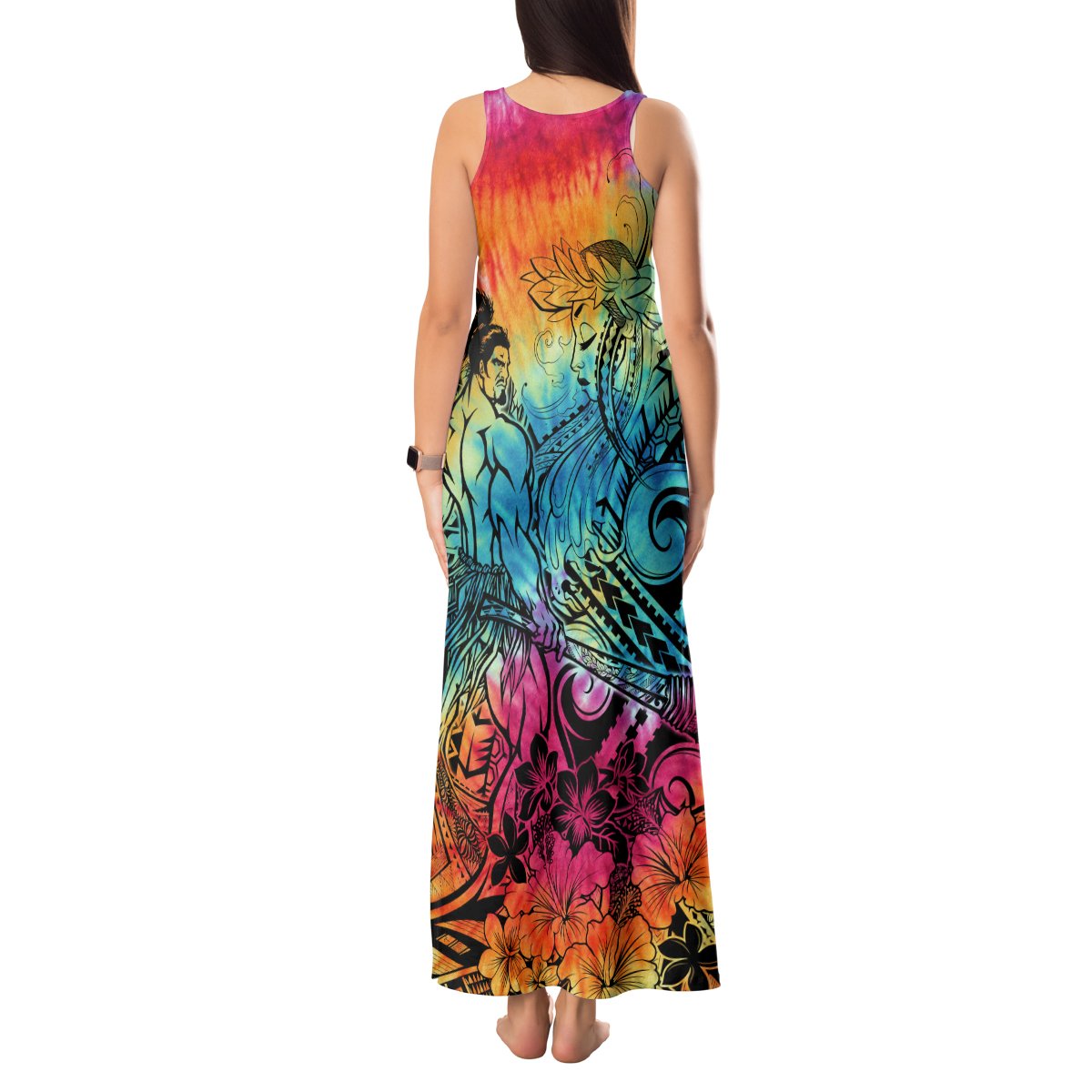 Beauty and The Warrior Polynesian Valentine Tank Maxi Dress Hibiscus FLowers Rainbow Style LT9 - Polynesian Pride