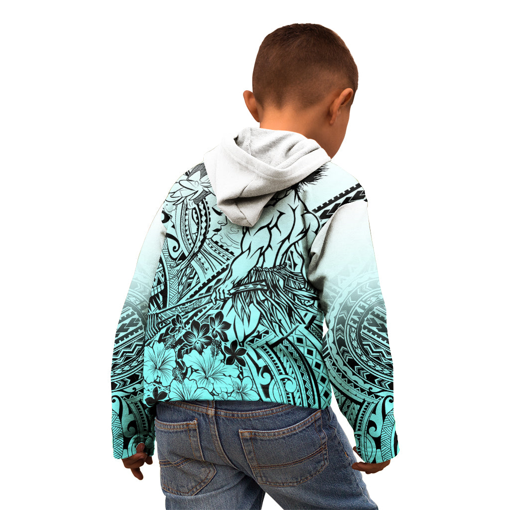 Beauty and The Warrior Polynesian Valentine Kid Hoodie Hibiscus FLowers Turquoise Style LT9 - Polynesian Pride