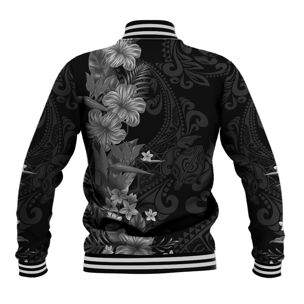 Hawaii Tropical Flowers Tribal Pattern Baseball Jacket Black Style LT9 - Polynesian Pride