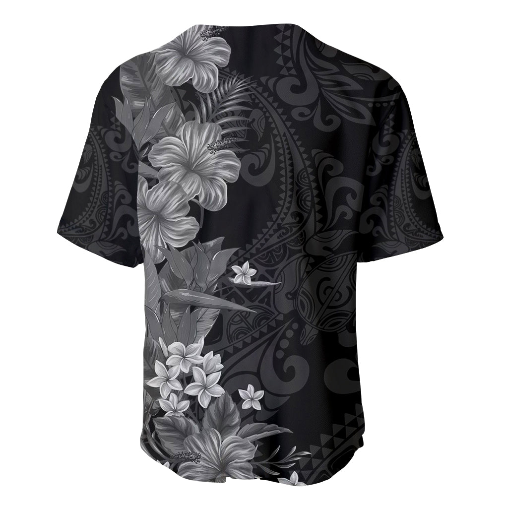 Hawaii Tropical Flowers Tribal Pattern Baseball Jersey Black Style LT9 - Polynesian Pride