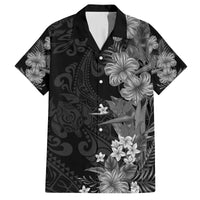 Hawaii Tropical Flowers Tribal Pattern Family Matching Off Shoulder Maxi Dress and Hawaiian Shirt Black Style LT9 Dad's Shirt - Short Sleeve Black - Polynesian Pride