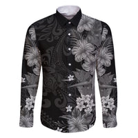 Hawaii Tropical Flowers Tribal Pattern Family Matching Puletasi and Hawaiian Shirt Black Style LT9 Dad's Shirt - Long Sleeve Black - Polynesian Pride