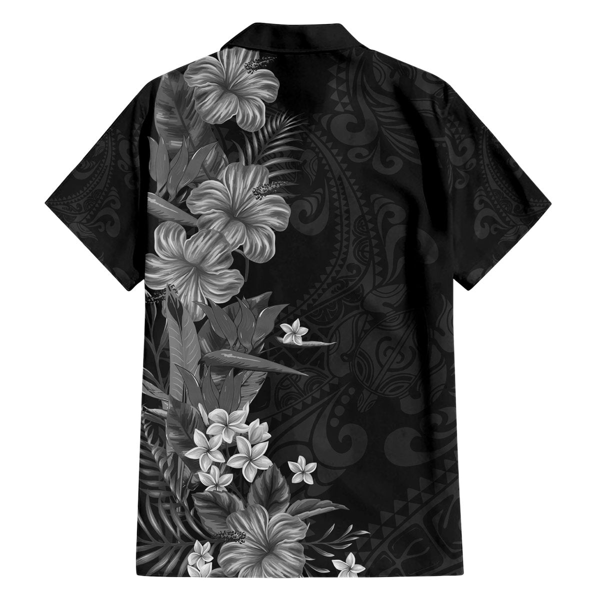 Hawaii Tropical Flowers Tribal Pattern Hawaiian Shirt Black Style LT9 - Polynesian Pride