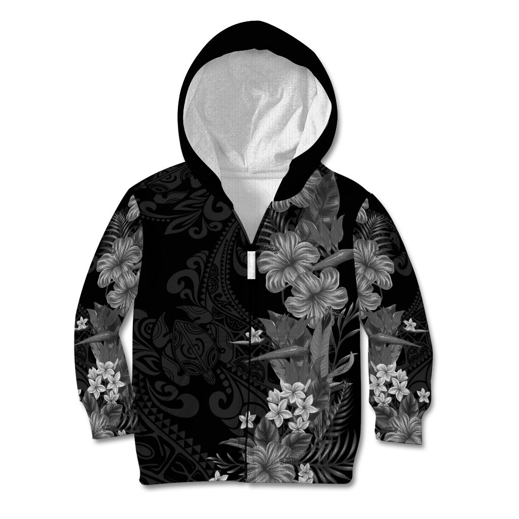 Hawaii Tropical Flowers Tribal Pattern Kid Hoodie Black Style LT9 Zip Hoodie Black - Polynesian Pride
