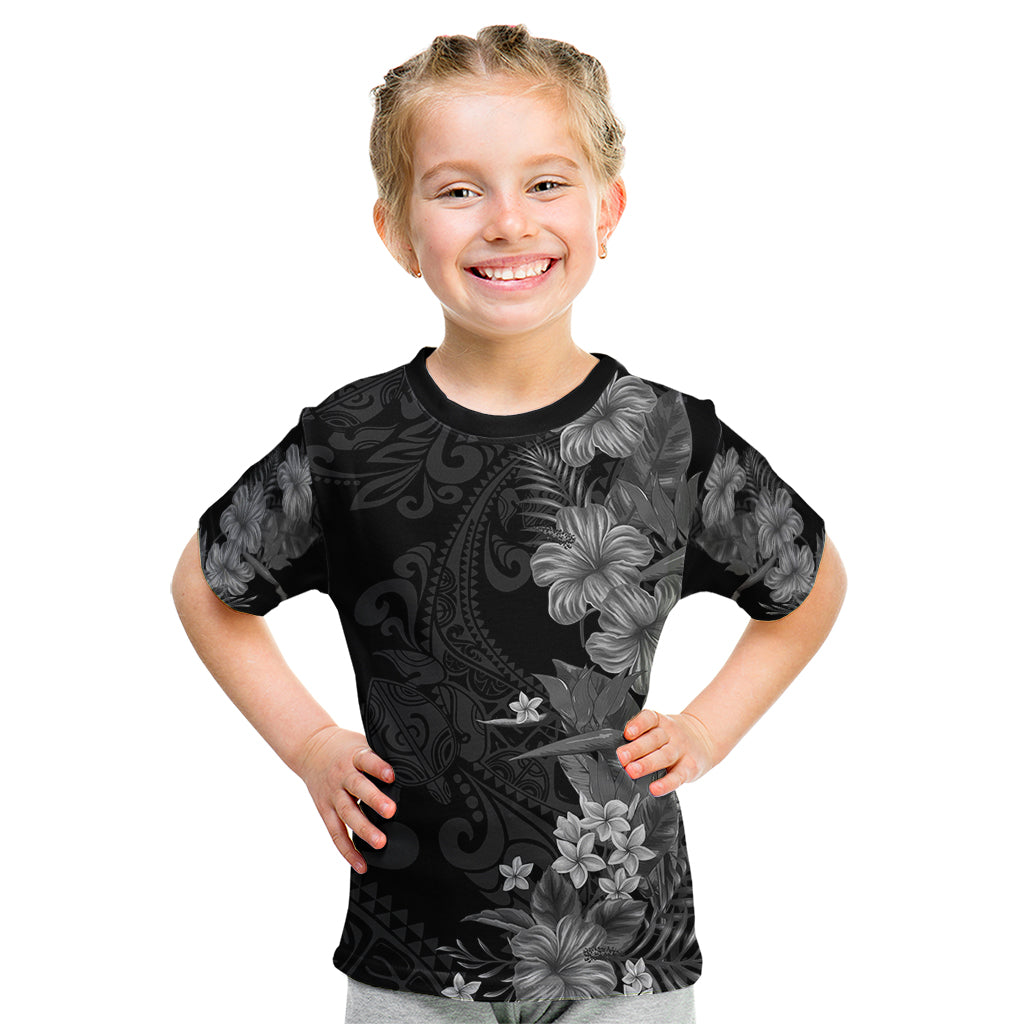 Hawaii Tropical Flowers Tribal Pattern Kid T Shirt Black Style LT9 Black - Polynesian Pride