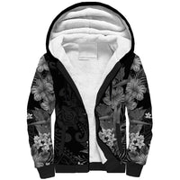 Hawaii Tropical Flowers Tribal Pattern Sherpa Hoodie Black Style LT9 Unisex Black - Polynesian Pride