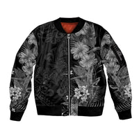 Hawaii Tropical Flowers Tribal Pattern Sleeve Zip Bomber Jacket Black Style LT9 Unisex Black - Polynesian Pride