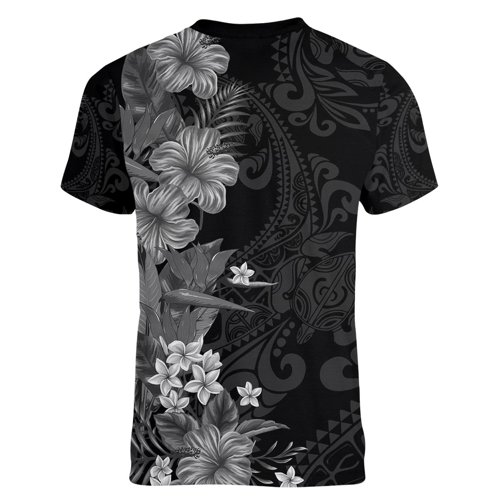 Hawaii Tropical Flowers Tribal Pattern Women V Neck T Shirt Black Style LT9 - Polynesian Pride
