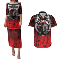 Aotearoa Bulldog Personalised Couples Matching Puletasi and Hawaiian Shirt Maori Kowhaiwhai Motif LT9 Red - Polynesian Pride