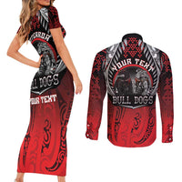 Aotearoa Bulldog Personalised Couples Matching Short Sleeve Bodycon Dress and Long Sleeve Button Shirt Maori Kowhaiwhai Motif LT9 - Polynesian Pride