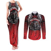 Aotearoa Bulldog Personalised Couples Matching Tank Maxi Dress and Long Sleeve Button Shirt Maori Kowhaiwhai Motif LT9 Red - Polynesian Pride