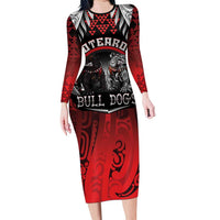 Aotearoa Bulldog Personalised Family Matching Long Sleeve Bodycon Dress and Hawaiian Shirt Maori Kowhaiwhai Motif LT9 Mom's Dress Red - Polynesian Pride