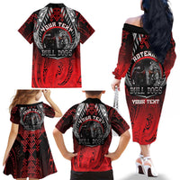 Aotearoa Bulldog Personalised Family Matching Off The Shoulder Long Sleeve Dress and Hawaiian Shirt Maori Kowhaiwhai Motif LT9 - Polynesian Pride