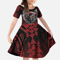 Aotearoa Bulldog Personalised Family Matching Off Shoulder Maxi Dress and Hawaiian Shirt Maori Kowhaiwhai Motif LT9 Daughter's Dress Red - Polynesian Pride