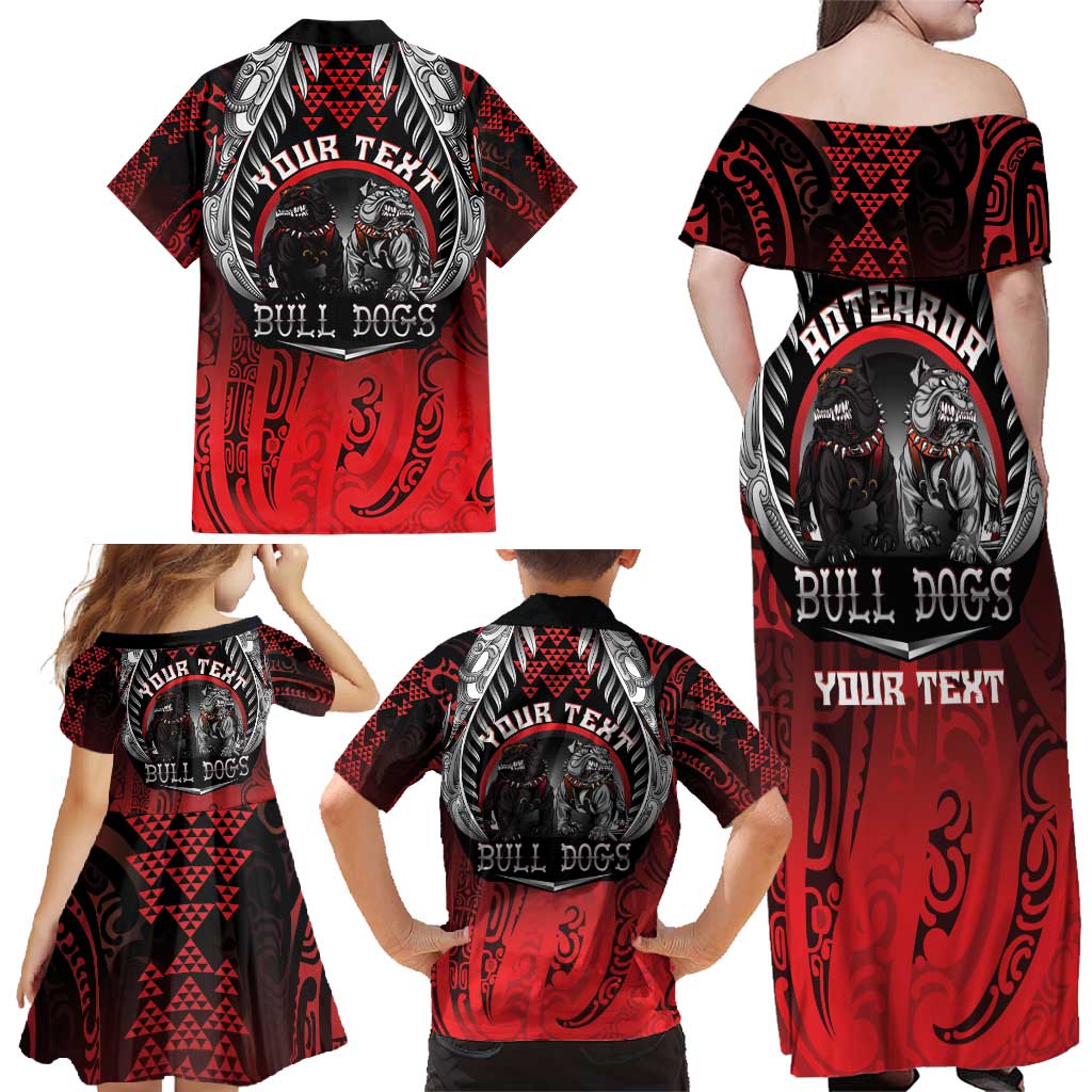 Aotearoa Bulldog Personalised Family Matching Off Shoulder Maxi Dress and Hawaiian Shirt Maori Kowhaiwhai Motif LT9 - Polynesian Pride