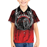 Aotearoa Bulldog Personalised Family Matching Off Shoulder Maxi Dress and Hawaiian Shirt Maori Kowhaiwhai Motif LT9 Son's Shirt Red - Polynesian Pride