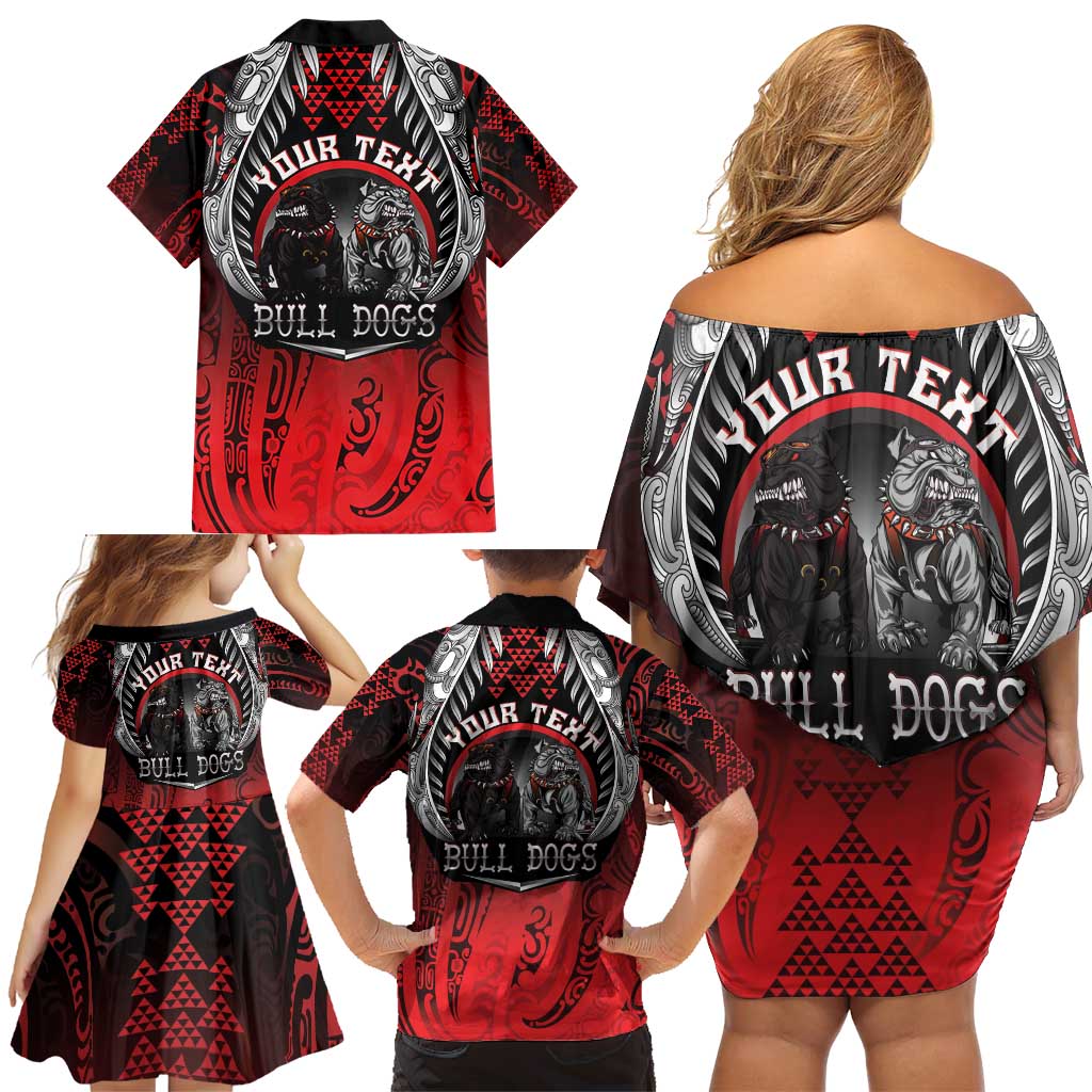 Aotearoa Bulldog Personalised Family Matching Off Shoulder Short Dress and Hawaiian Shirt Maori Kowhaiwhai Motif LT9 - Polynesian Pride