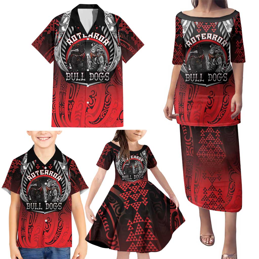 Aotearoa Bulldog Personalised Family Matching Puletasi and Hawaiian Shirt Maori Kowhaiwhai Motif LT9 - Polynesian Pride