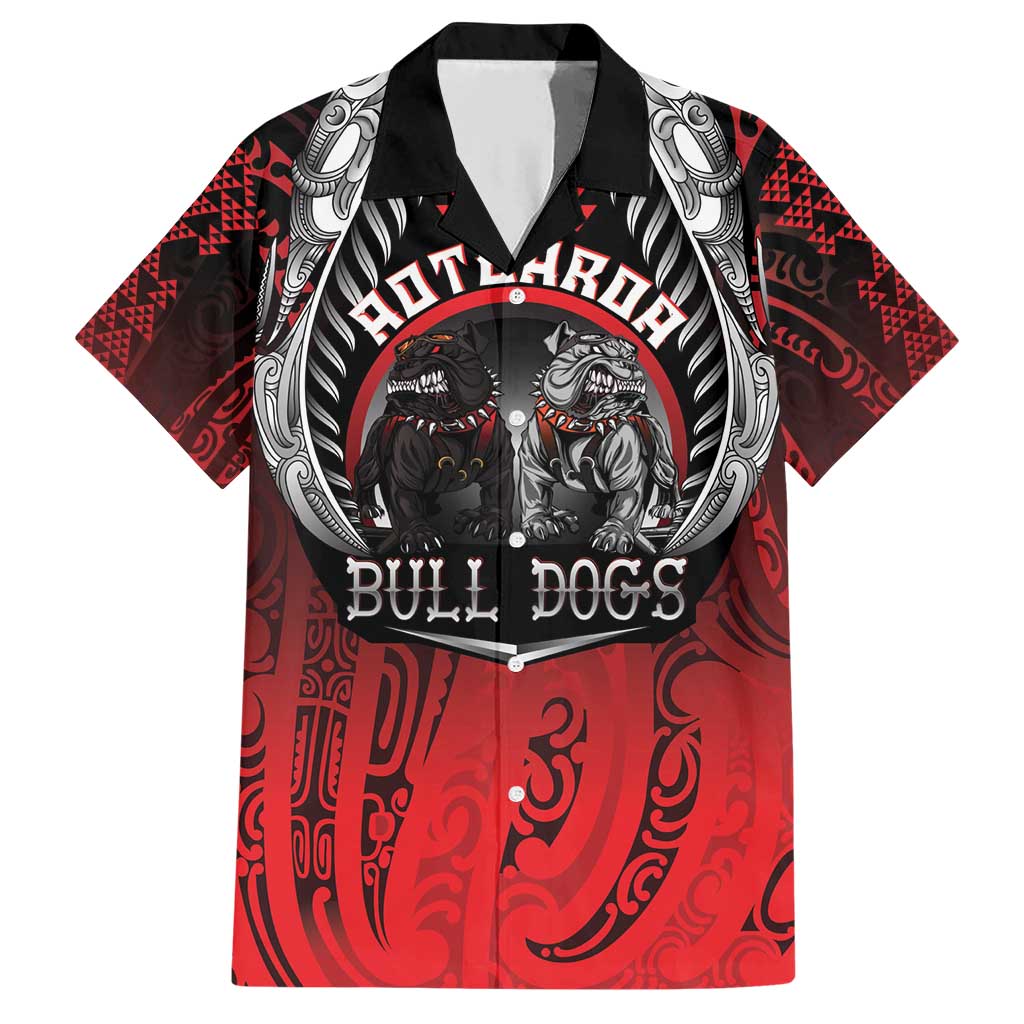 Aotearoa Bulldog Personalised Family Matching Short Sleeve Bodycon Dress and Hawaiian Shirt Maori Kowhaiwhai Motif LT9 Dad's Shirt - Short Sleeve Red - Polynesian Pride