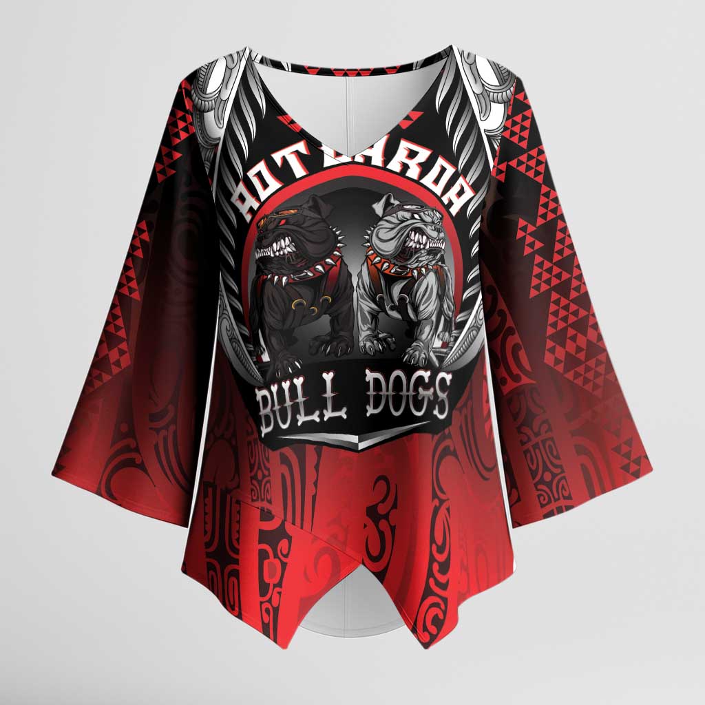 Aotearoa Bulldog Personalised Kimono Sleeve Blouse Maori Kowhaiwhai Motif - Polynesian Pride