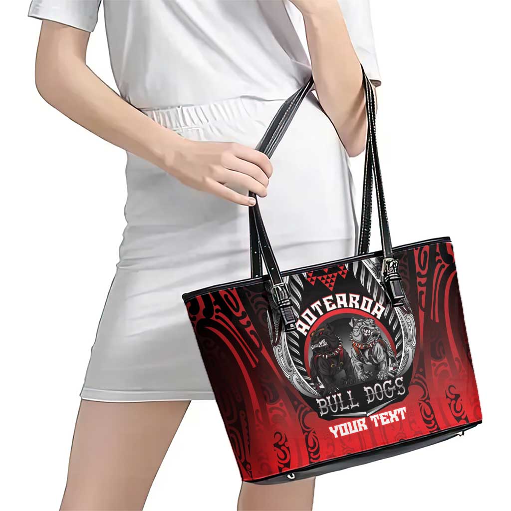 Aotearoa Bulldog Personalised Leather Tote Bag Maori Kowhaiwhai Motif