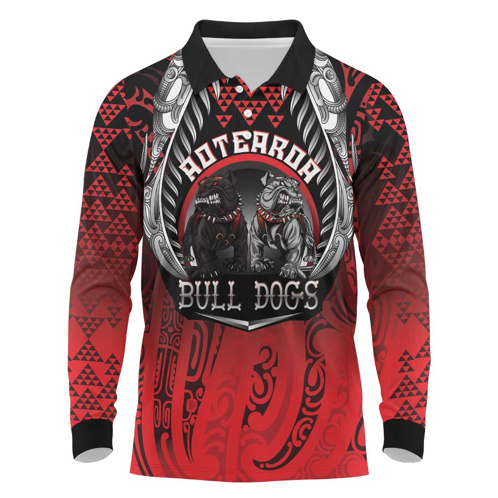 Aotearoa Bulldog Personalised Long Sleeve Polo Shirt Maori Kowhaiwhai Motif