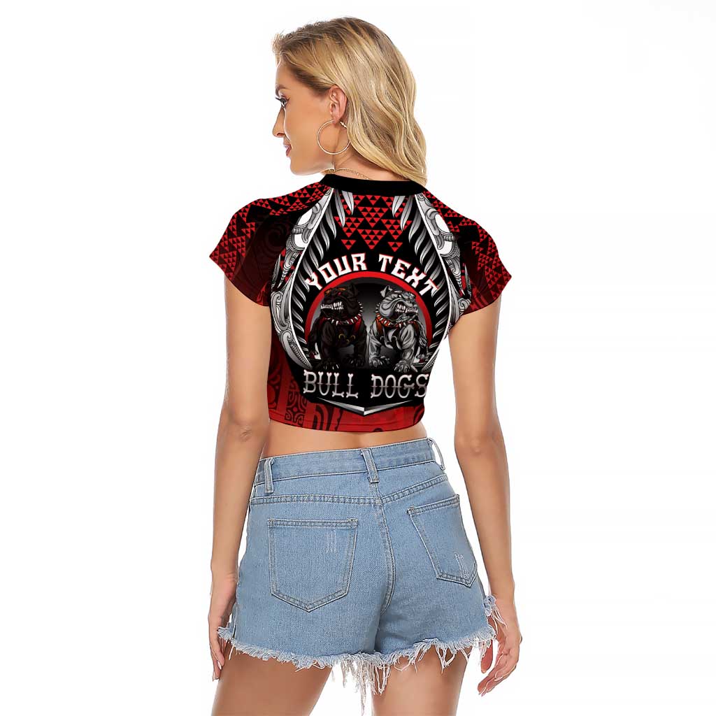 Aotearoa Bulldog Personalised Raglan Cropped T Shirt Maori Kowhaiwhai Motif