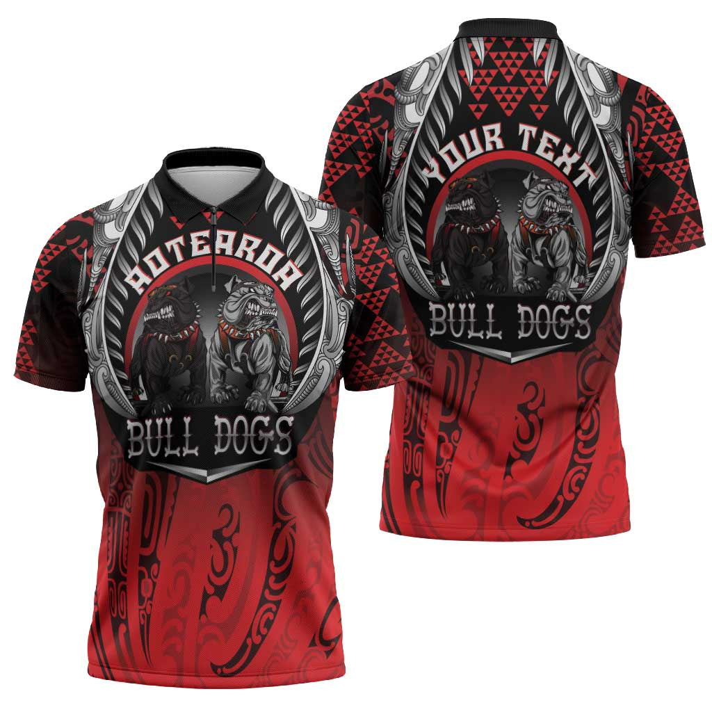 Aotearoa Bulldog Personalised Zipper Polo Shirt Maori Kowhaiwhai Motif - Polynesian Pride