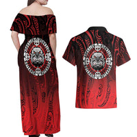 Aotearoa Bulldog Couples Matching Off Shoulder Maxi Dress and Hawaiian Shirt New Zealand Kowhaiwhai Tribal LT9 - Polynesian Pride