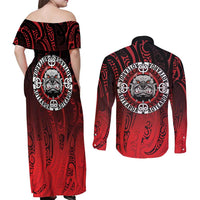 Aotearoa Bulldog Couples Matching Off Shoulder Maxi Dress and Long Sleeve Button Shirt New Zealand Kowhaiwhai Tribal LT9 - Polynesian Pride