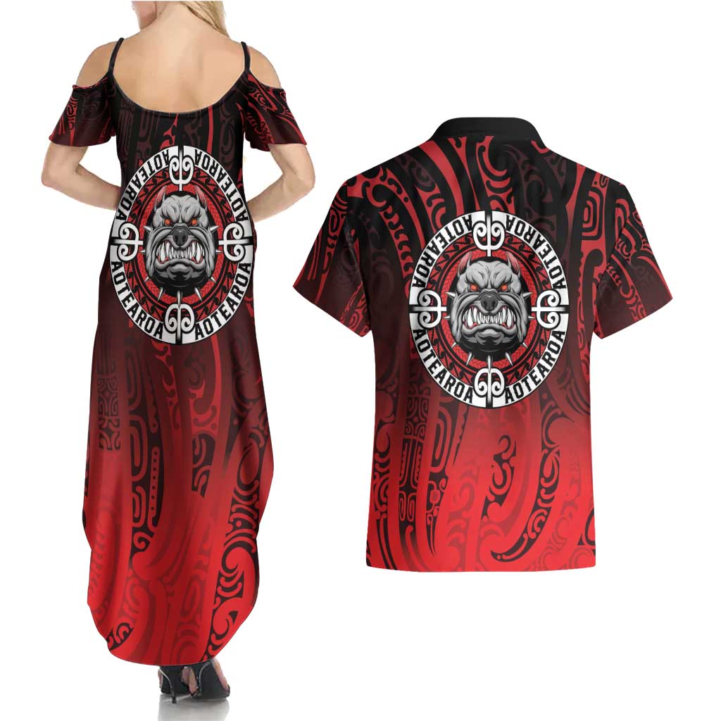 Aotearoa Bulldog Couples Matching Summer Maxi Dress and Hawaiian Shirt New Zealand Kowhaiwhai Tribal LT9 - Polynesian Pride